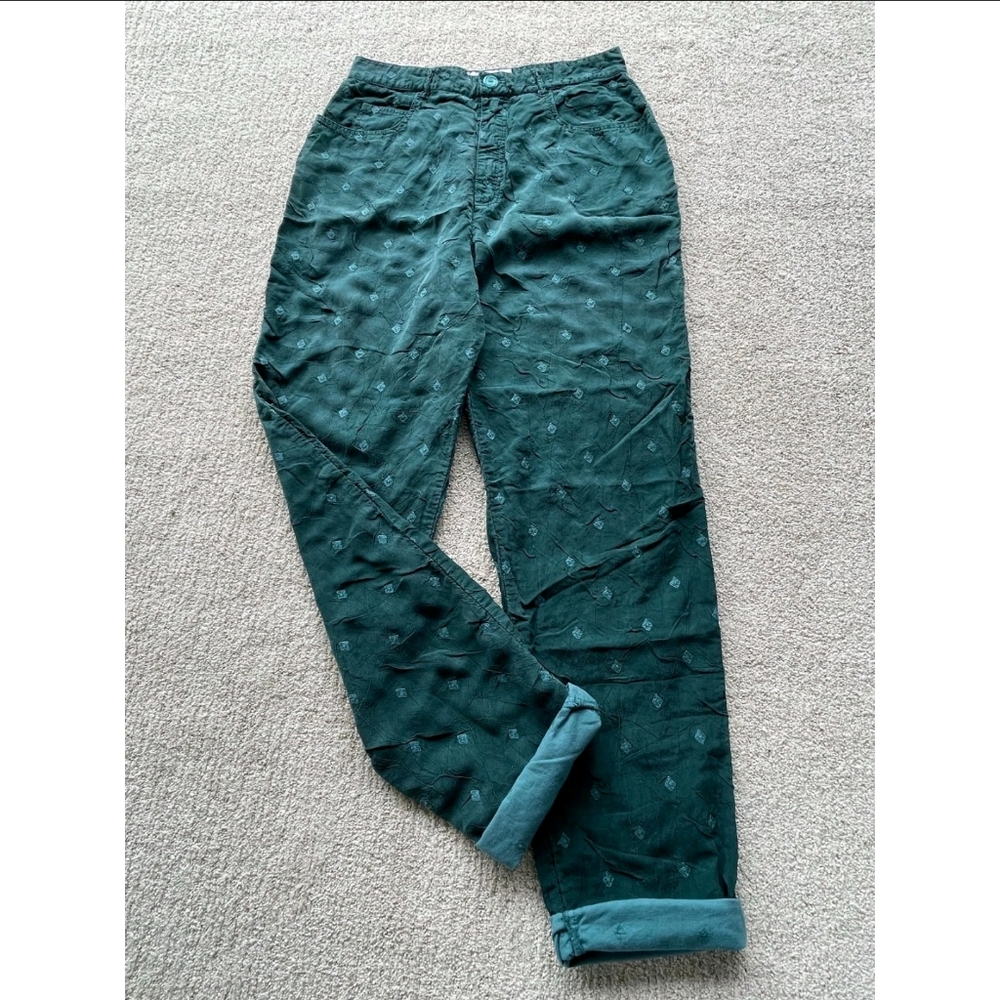 90s Retro Green Embroidered Pants